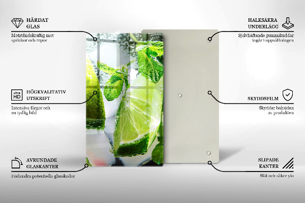 Steklena podloga za rezanje Voda z limeto in ledom