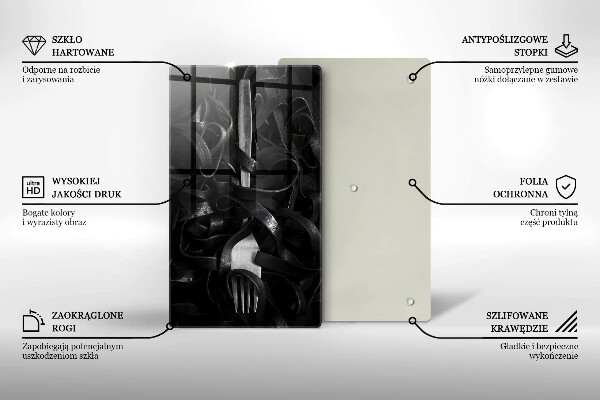 Steklena podloga za rezanje Črne testenine in vilice