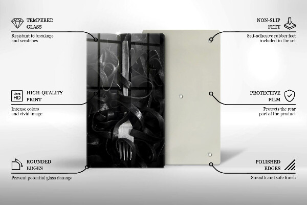 Steklena podloga za rezanje Črne testenine in vilice