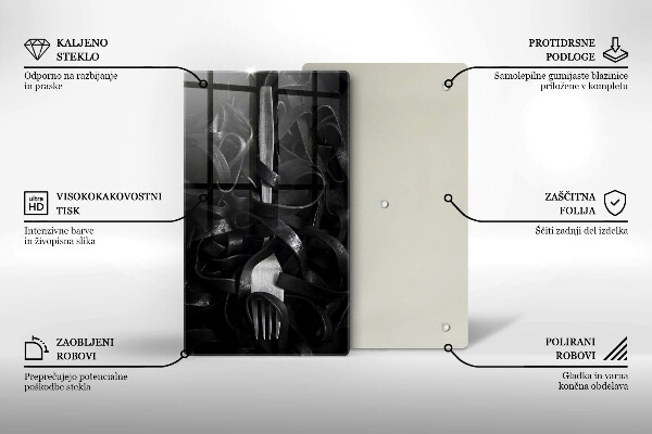 Steklena podloga za rezanje Črne testenine in vilice