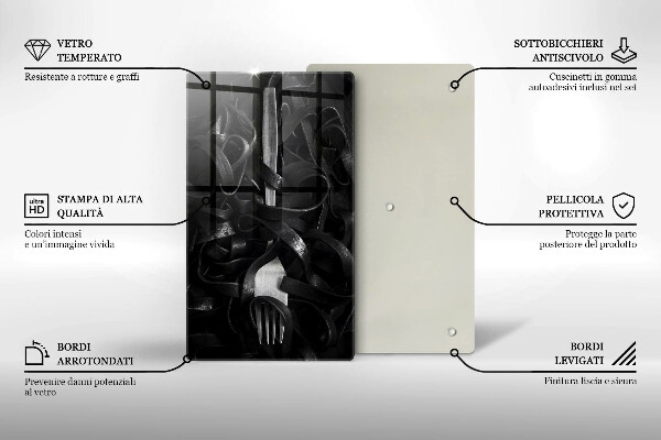 Steklena podloga za rezanje Črne testenine in vilice