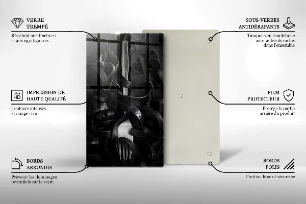 Steklena podloga za rezanje Črne testenine in vilice