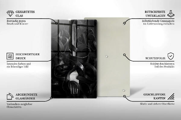 Steklena podloga za rezanje Črne testenine in vilice