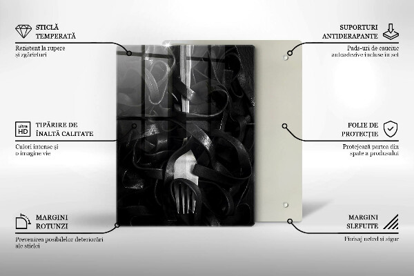 Steklena podloga za rezanje Črne testenine in vilice