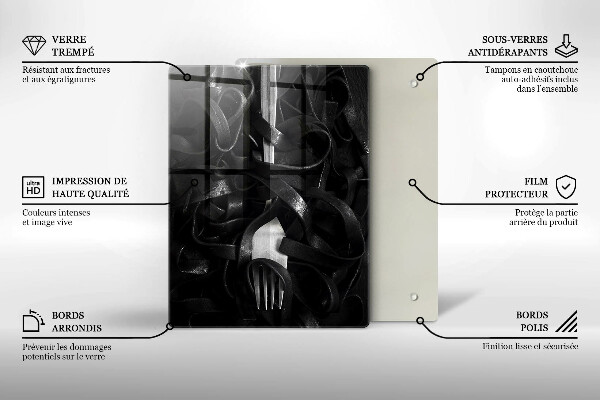 Steklena podloga za rezanje Črne testenine in vilice