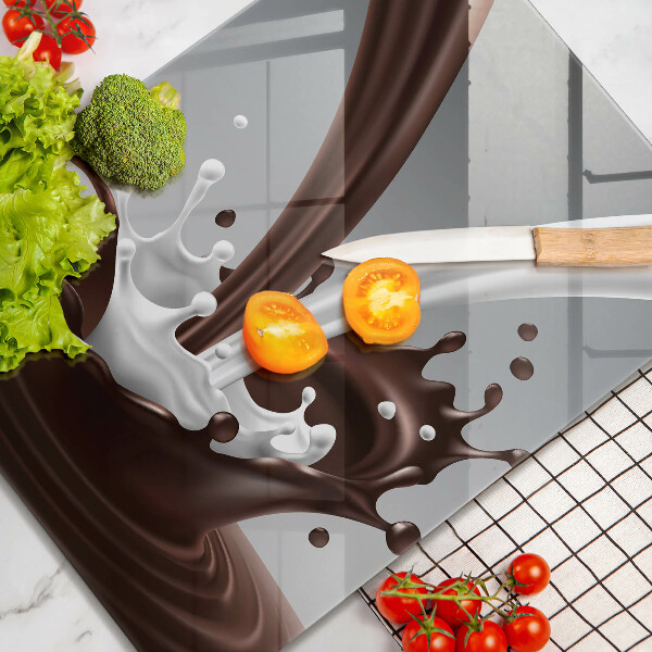 Steklena podloga za rezanje Mleko in čokolada