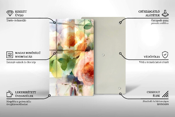 Steklena podloga za rezanje Poslikane rože