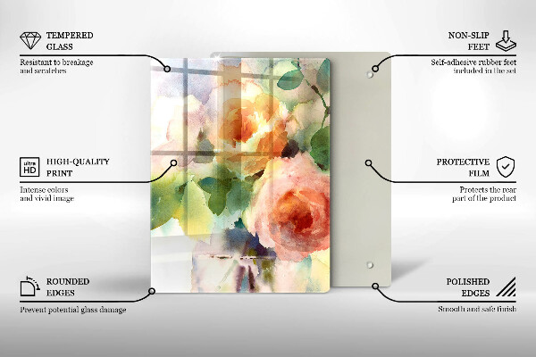 Steklena podloga za rezanje Poslikane rože