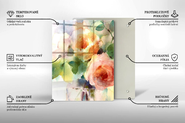 Steklena podloga za rezanje Poslikane rože