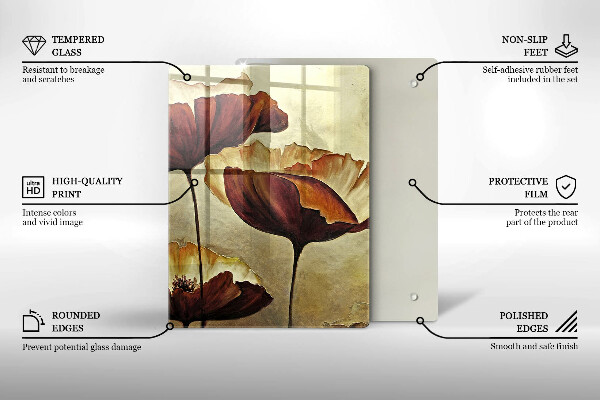 Steklena podloga za rezanje Poslikane boho rože