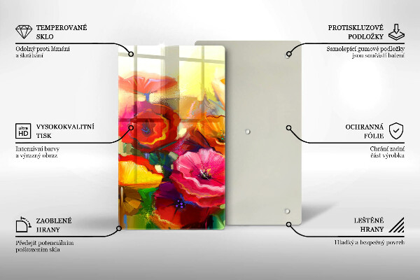 Steklena podloga za rezanje Poslikane pisane rože