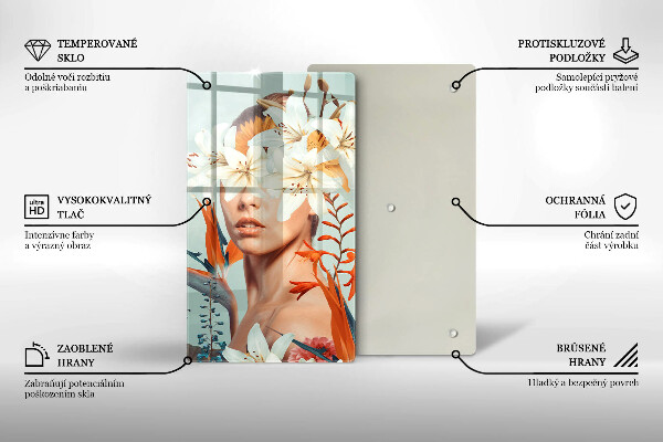 Steklena podloga za rezanje Ženska v rožah