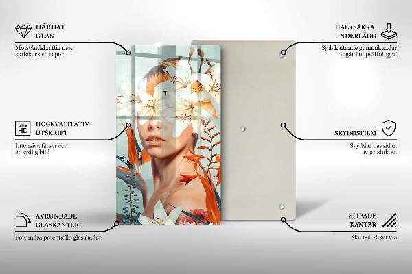 Steklena podloga za rezanje Ženska v rožah