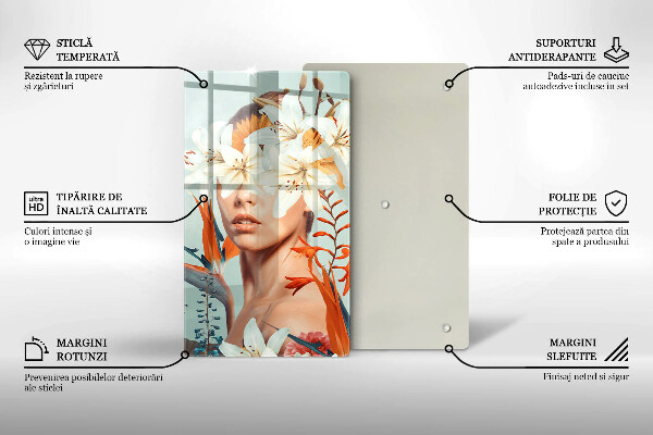 Steklena podloga za rezanje Ženska v rožah