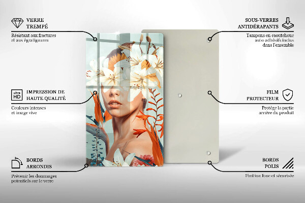 Steklena podloga za rezanje Ženska v rožah