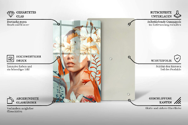 Steklena podloga za rezanje Ženska v rožah