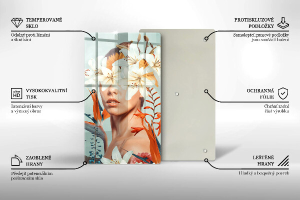 Steklena podloga za rezanje Ženska v rožah