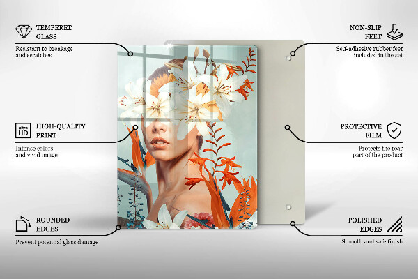 Steklena podloga za rezanje Ženska v rožah