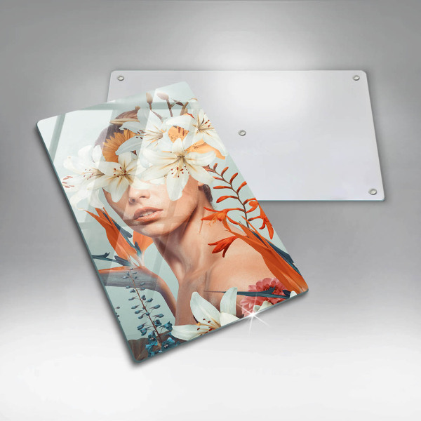 Steklena podloga za rezanje Ženska v rožah