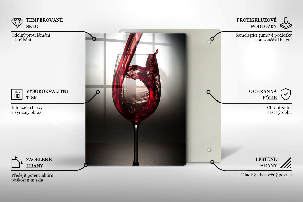 Steklena podloga za rezanje Kozarec in rdeče vino