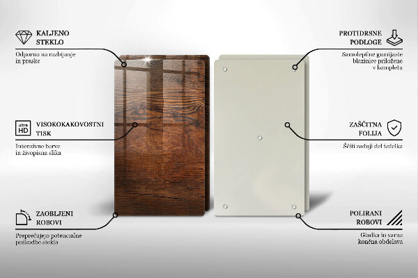 Steklena podloga za rezanje Temna lesena plošča