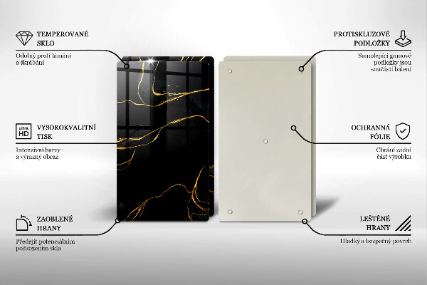 Steklena podloga za rezanje Črn marmor