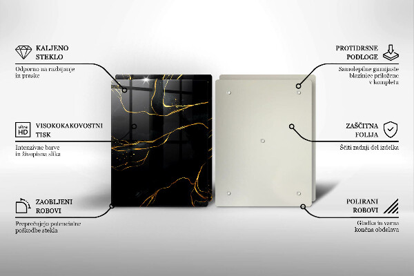 Steklena podloga za rezanje Črn marmor