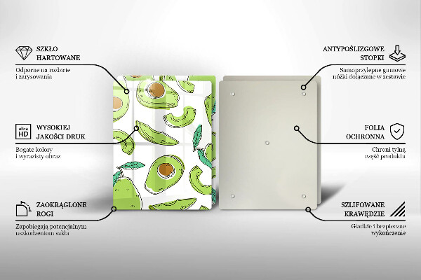 Steklena podloga za rezanje Avokado in hruška