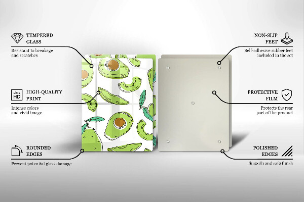 Steklena podloga za rezanje Avokado in hruška