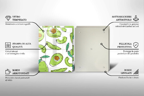 Steklena podloga za rezanje Avokado in hruška