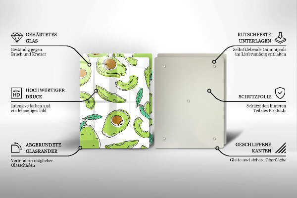 Steklena podloga za rezanje Avokado in hruška