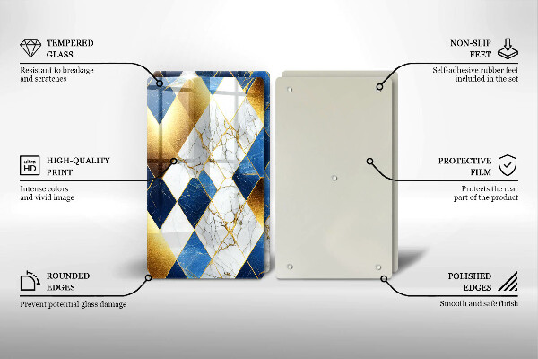 Steklena podloga za rezanje Zlati marmorni rombi