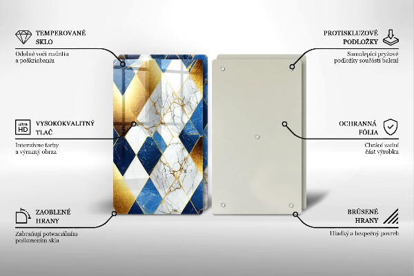 Steklena podloga za rezanje Zlati marmorni rombi