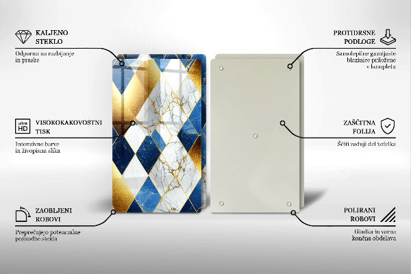 Steklena podloga za rezanje Zlati marmorni rombi