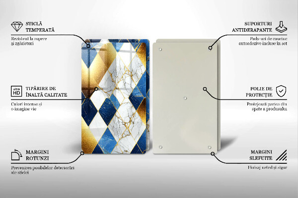 Steklena podloga za rezanje Zlati marmorni rombi