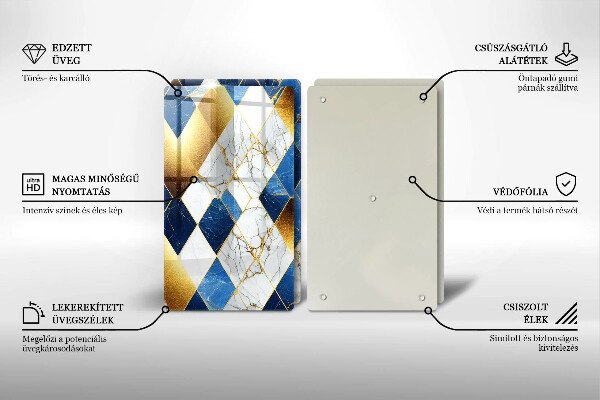 Steklena podloga za rezanje Zlati marmorni rombi