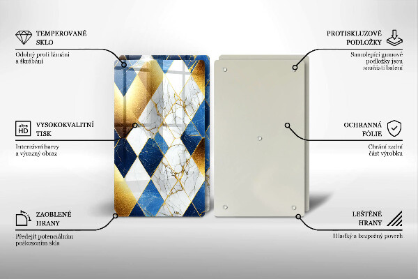 Steklena podloga za rezanje Zlati marmorni rombi