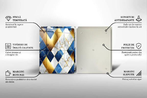 Steklena podloga za rezanje Zlati marmorni rombi