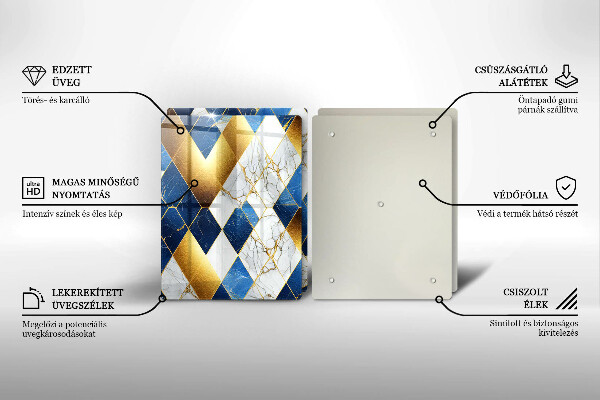 Steklena podloga za rezanje Zlati marmorni rombi