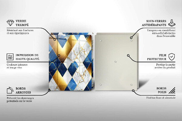 Steklena podloga za rezanje Zlati marmorni rombi