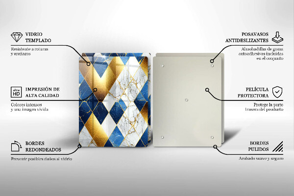 Steklena podloga za rezanje Zlati marmorni rombi