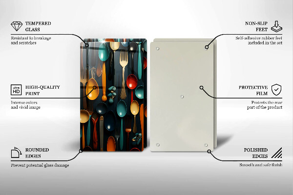 Steklena podloga za rezanje Pisane žlice in vilice