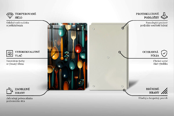 Steklena podloga za rezanje Pisane žlice in vilice