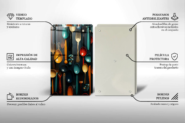 Steklena podloga za rezanje Pisane žlice in vilice