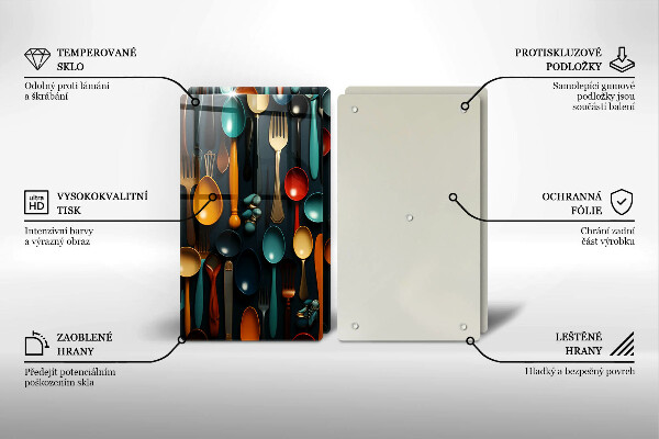 Steklena podloga za rezanje Pisane žlice in vilice