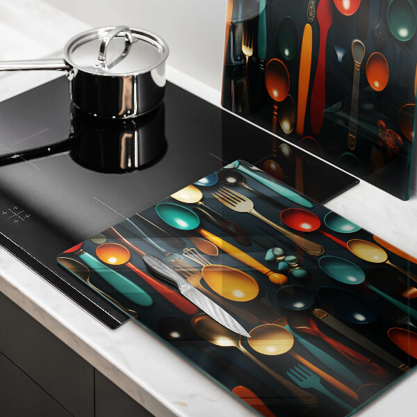 Steklena podloga za rezanje Pisane žlice in vilice