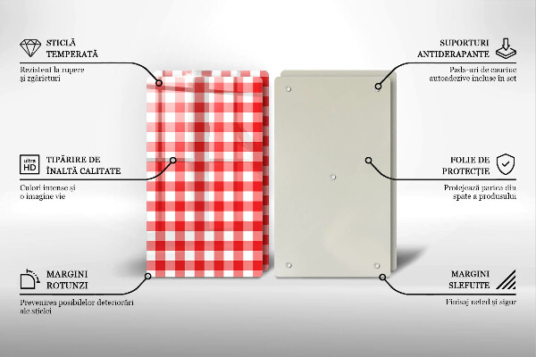 Steklena podloga za rezanje Rdeče-bel karo vzorec