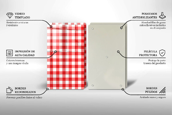 Steklena podloga za rezanje Rdeče-bel karo vzorec