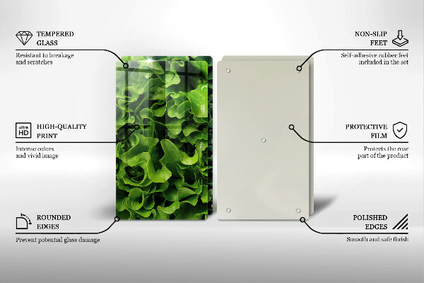 Steklena podloga za rezanje Zeleni listi solate