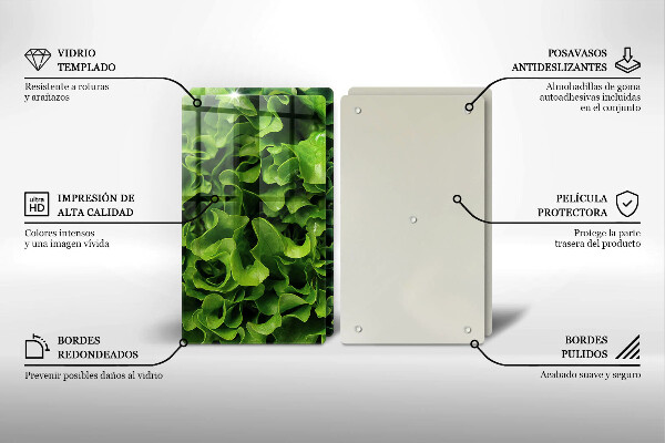 Steklena podloga za rezanje Zeleni listi solate